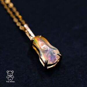 Minimalist Mexican Fire Opal Diamond Pendant Necklace 18K Yellow Gold